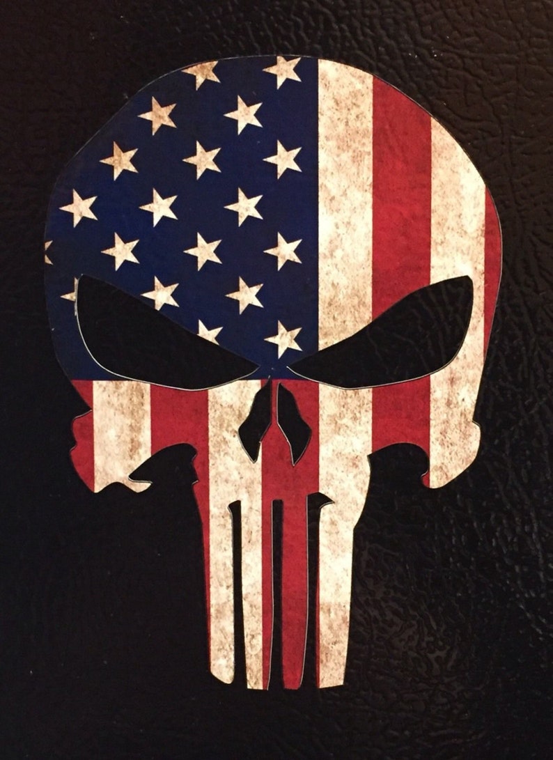PUNISHER AMERICAN USA sniper color flag skull die cut vinyl image 1.