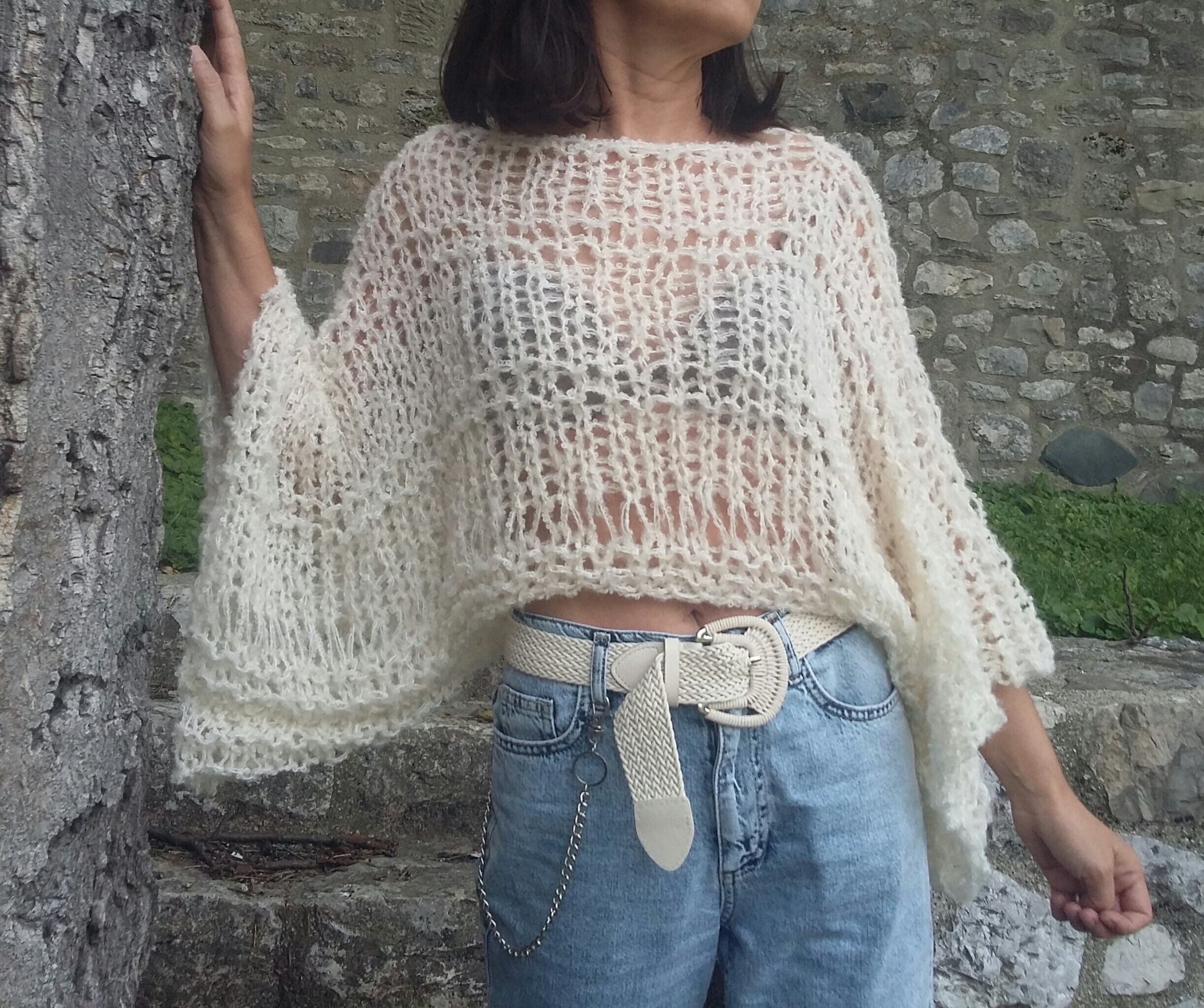 Loose Knit Sweater Ivory Cropped 