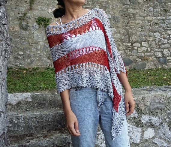 Summer Poncho Scarf Poncho Summer Red 