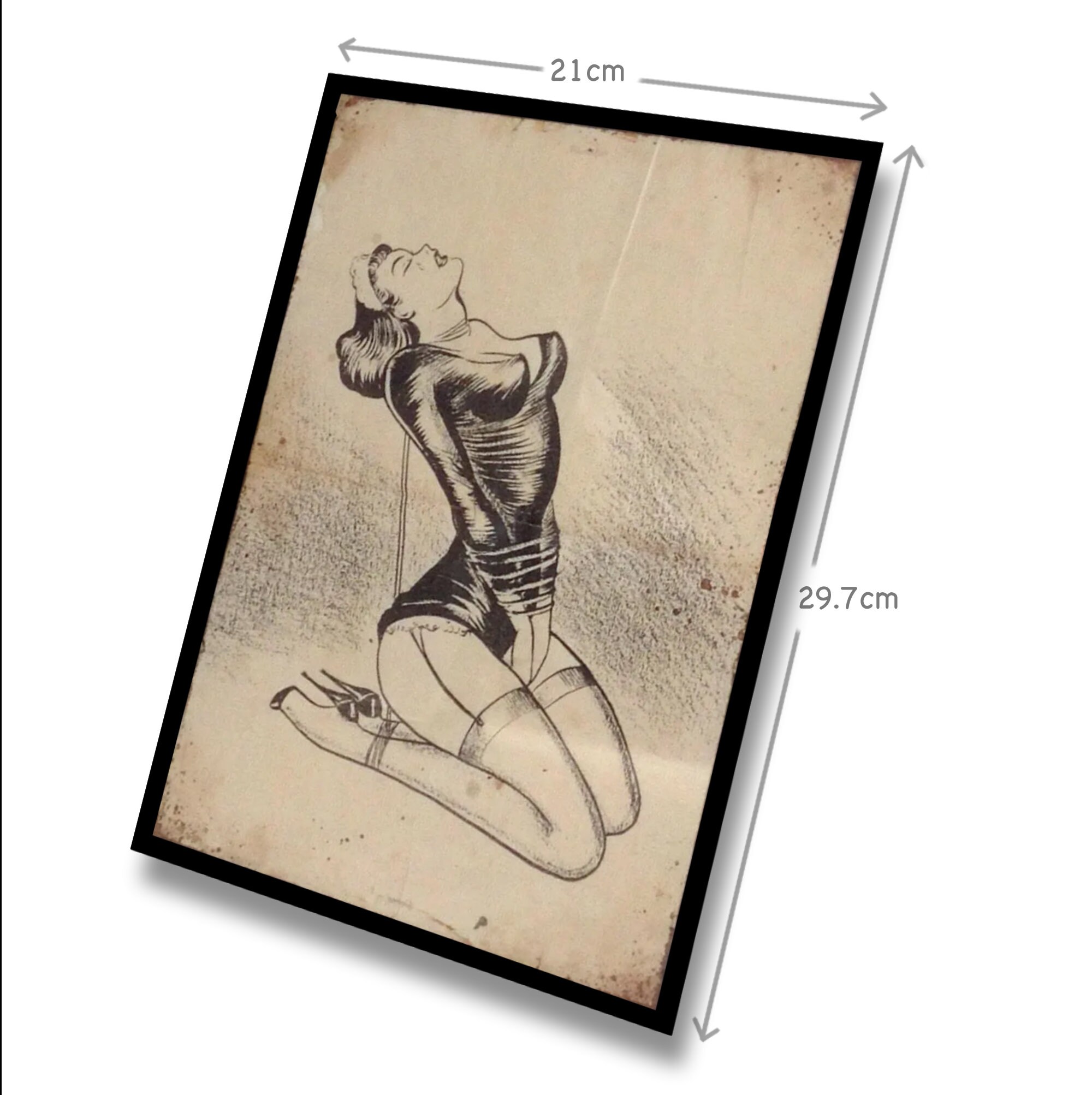 Art Print Vintage BDSM Bondage Illustration Print Hand Aged A4 Size Art Print Vintage BDSM Bondage Illustration Print Hand Aged A4 Size
