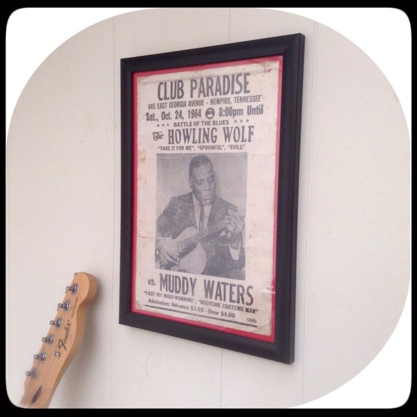 Aged reproduction 1964 Blues Music poster - Howling Wolf vs Muddy Waters - Art Print A4 size.