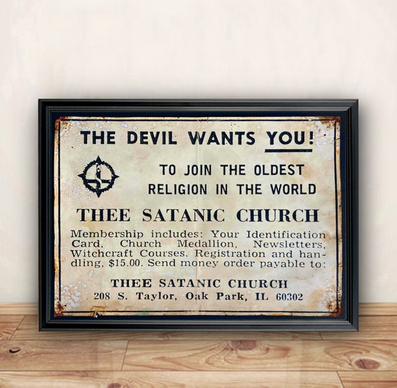 Aged Reproduction Thee Satanic Church advertisement - Art Print A4 size.
