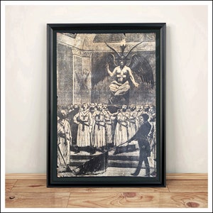 Aged reprduction print of a Masonic ceremony with Baphomet. Art Print - A4 size.