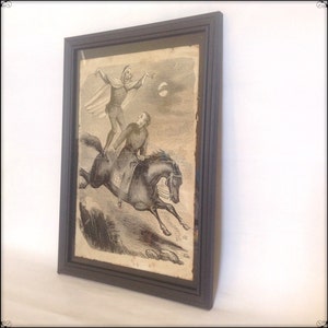 Aged reproduction Victorian illustration of Death harrassing a horse rider - Art Print A4 size.