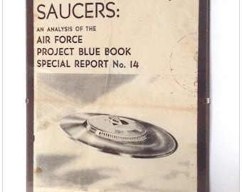 Aged reproduction Flying Saucers analysis Project Blue Book report 1957 - Art Print A4 size.