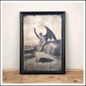 Impression du diable et d'un serpent - Reproduction vieillie - Format A4.