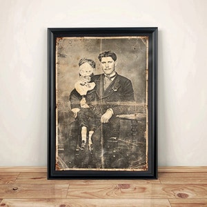 Aged Reproduction print of a Victorian ventriloquist and his creepy dummy. Art Print - A4 size.