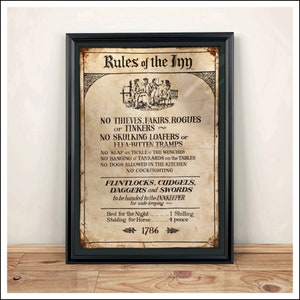 Aged reproduction 'Rules of the Inn' poster. Art Print - A4 size.