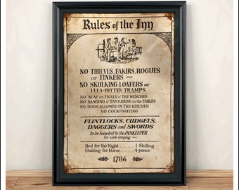 Aged reproduction 'Rules of the Inn' poster. Art Print - A4 size.