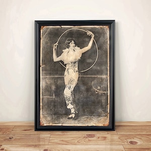 Aged Reproduction of a vintage glamour girl with hoop. Art Print - A4 size.