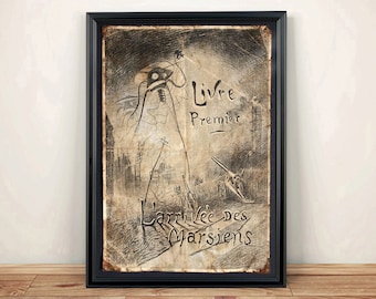 Riproduzione invecchiata di un manifesto francese d'epoca della Guerra dei Mondi. Stampa artistica - formato A4.