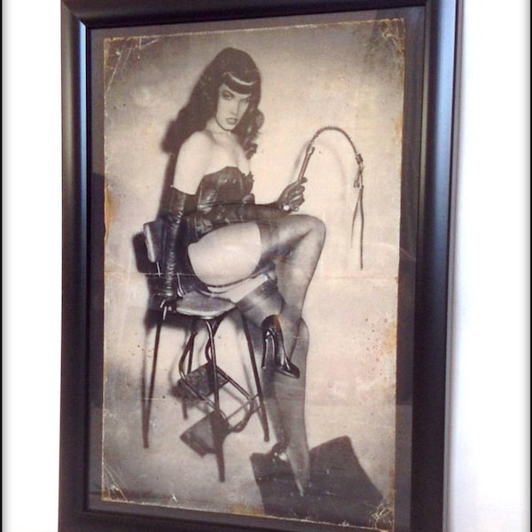 Bettie Page The Queen of Pinups Art Print - Hand Aged - A4 size