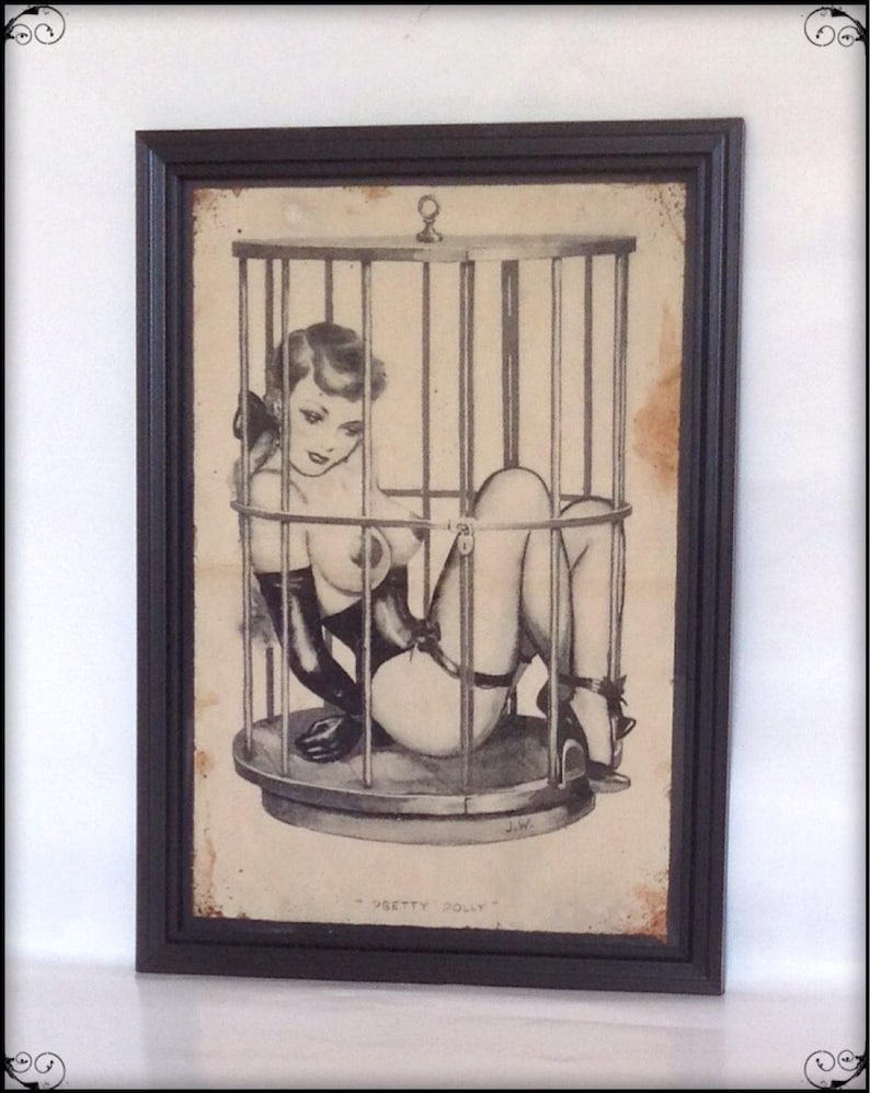 Aged reproduction Fetish/BDSM erotica print - Pretty Polly - Art Print A4 size. 