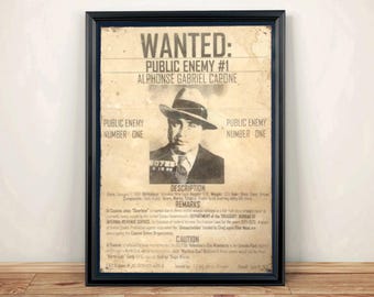 Al Capone Wanted Poster hand aged reproduction print Art Print A4 size