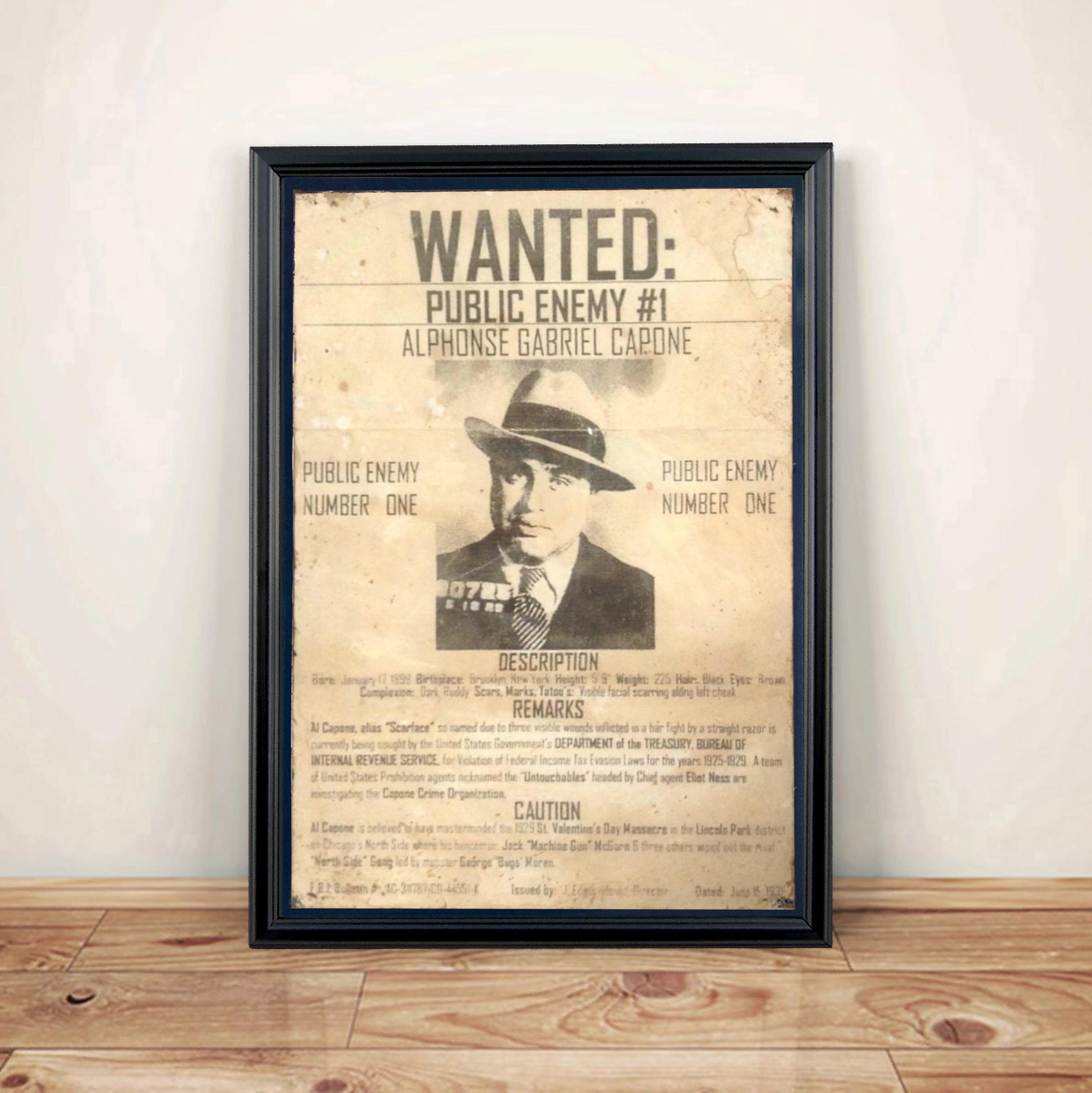 Al Capone Wanted Poster Hand Aged Reproduction Print Art Print A4