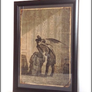 Victorian vampire kiss illustration Art Print A4 size. Hand aged reproduction