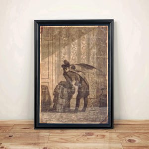 Victorian vampire kiss illustration Art Print A4 size. Hand aged reproduction