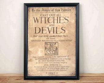 Aged reproduction poster Cast out all Witches and Devils - Art Print A4 size.