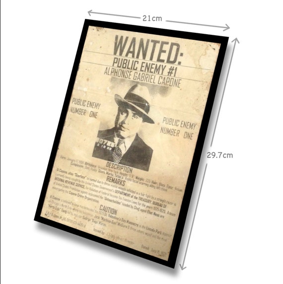 Al Capone Wanted Poster Hand Aged Reproduction Print Art Print A4