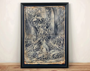 Aged Reproduction illustration of a demonic gathering. Art Print - A4 size.