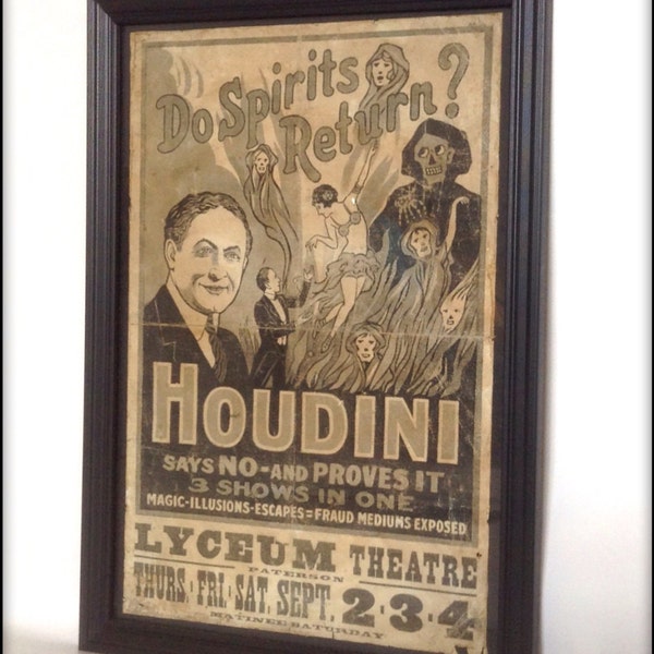Houdini Spiritualism Show Poster aged reproduction - Art Print A4 size.