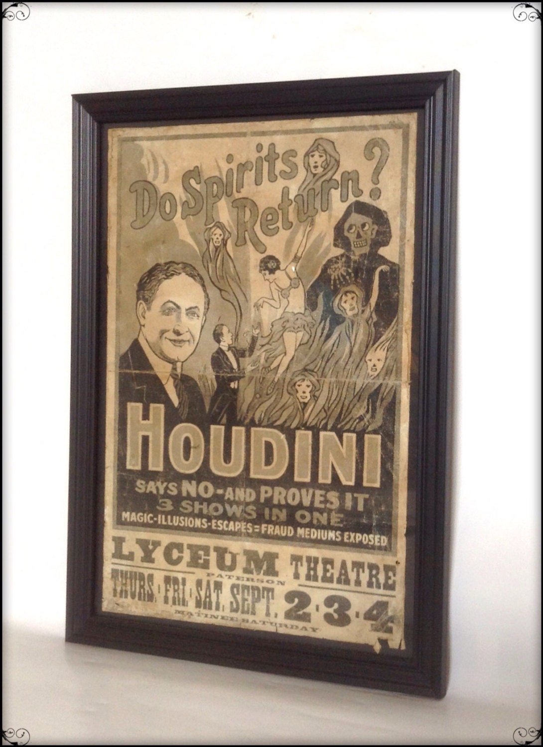 Houdini Spiritualism Poster aged reproduction - Art Print A4 size.
