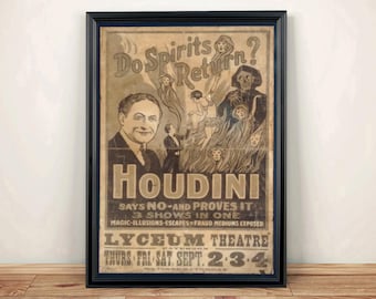 Houdini Spiritualism Poster aged reproduction - Art Print A4 size.