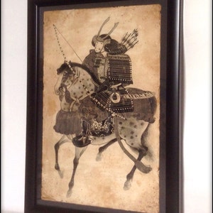 Aged Reproduction Samurai on horseback print - A4 size.