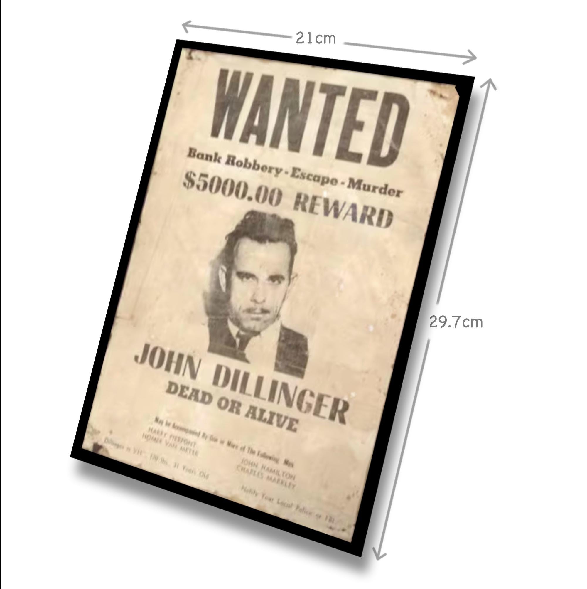 John Dillinger Wanted Poster Aged Reproduction - Art Print
