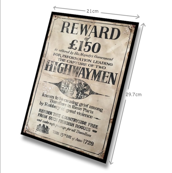 Highwaymen Wanted Poster. Hand Aged Art Print - A4 Size. - Etsy