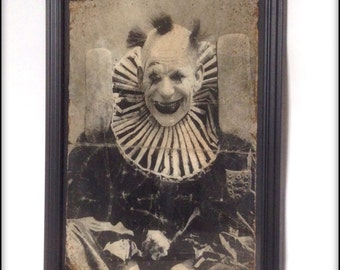 Reproduction vieillie de clown effrayant victorien - Impression d&#39;art au format A4.