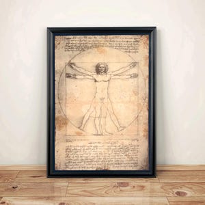 Vitruvian Man Aged Print of Da Vinci's illustration - Art Print A4 size.