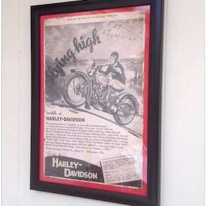 Vintage Motorcycle Advert Harley Davidson - Art Print A4 size Hand aged.