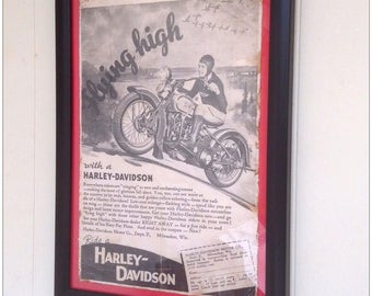 Aged reproduction vintage Harley Davidson Motorcycle Advert - Art Print A4 size.