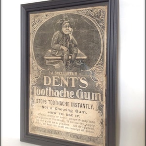 Gealterte Reproduktion viktorianische Werbung für Dent's Toothache Gum - Größe A4.