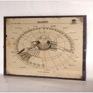 Aged reproduction print of a cutaway diagram of a Flying Disc UFO - Art Print A4 size.