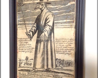 Impression d&#39;art Plague Doctor - Reproduction vieillie à la main au format A4.