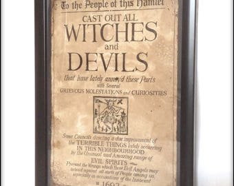 Aged reproduction poster Cast out all Witches and Devils - Art Print A4 size.
