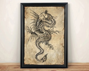 Aged Reproduction print of an old tattoo design (1) . Art Print - A4 size.