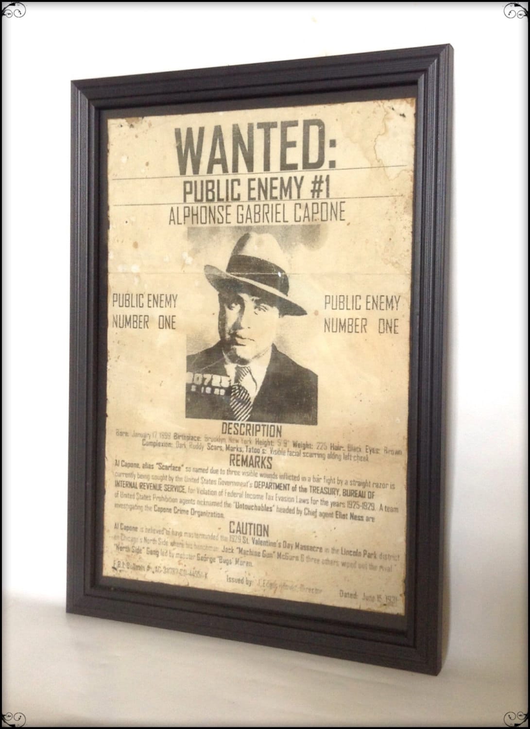 ● CARTEL Al Capone Wanted Poster Hand Aged Reproduction Print Art Print A4
