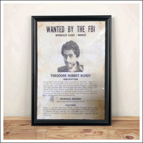 Ted Bundy wanted poster aged reproduction Art Print A4 size