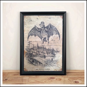 Victorian Illustration The Political Vampire - hand aged Art Print A4 size