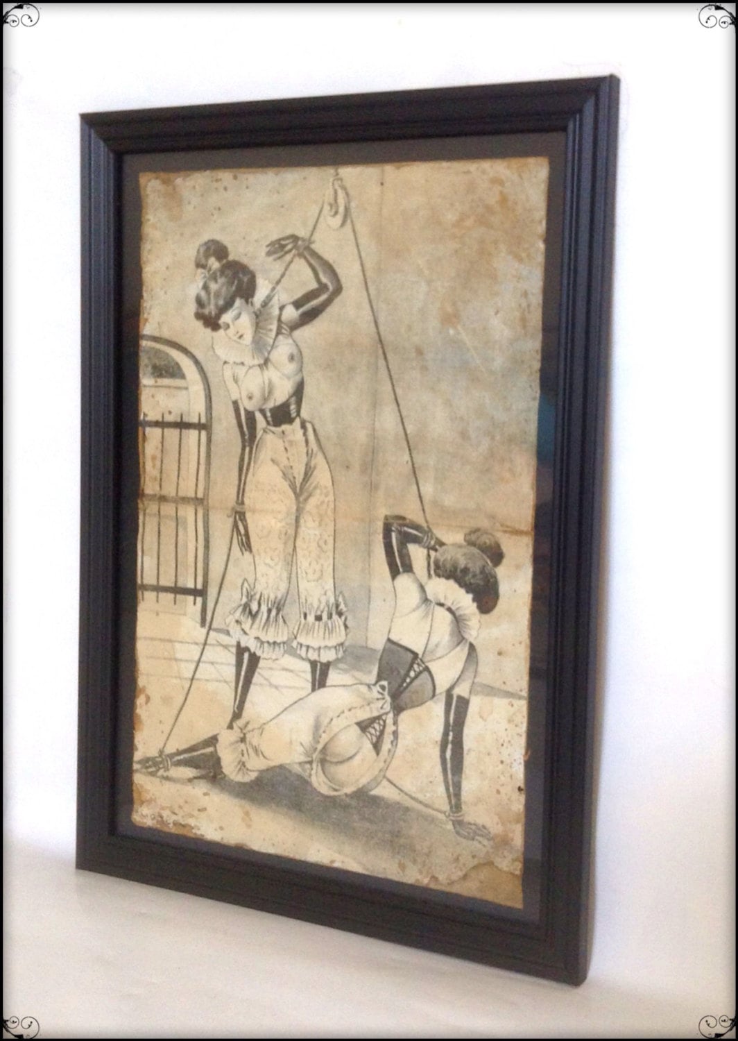 Victorian Erotica bondage ladies Art Print - A4 size hand aged.