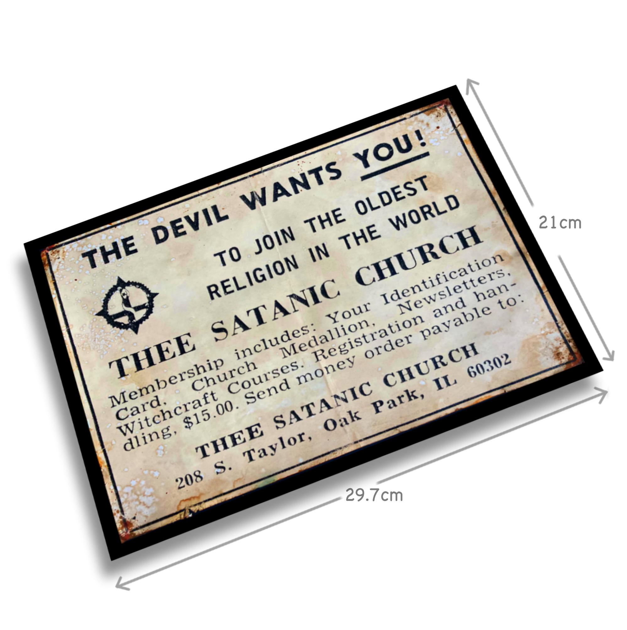 Aged Reproduction Thee Satanic Church Advertisement - Art Print A4