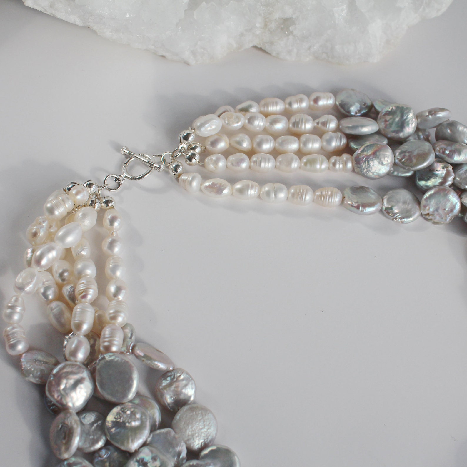 Pearl necklace baroque pearls silver beads Boho jewelry Etsy