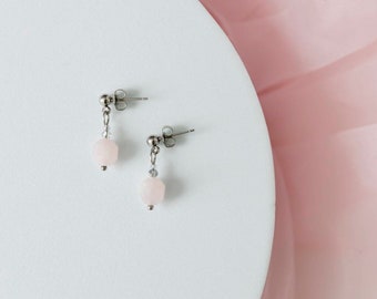 Stainless steel rose quartz earrings 2cm