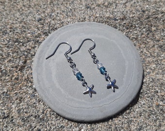 Stainless steel earrings with Swarovski and starfish pendant