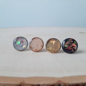 earrings 12mm stainless steel epoxy resin glitter image 1