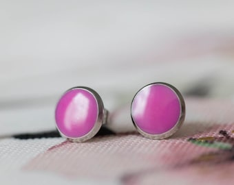 Earrings stainless steel resin epoxy magenta