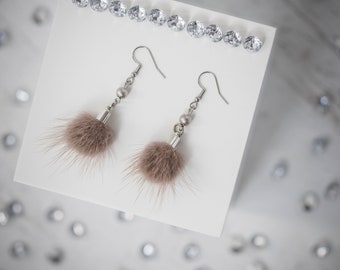 dangling earrings faux fur pendants stainless steel